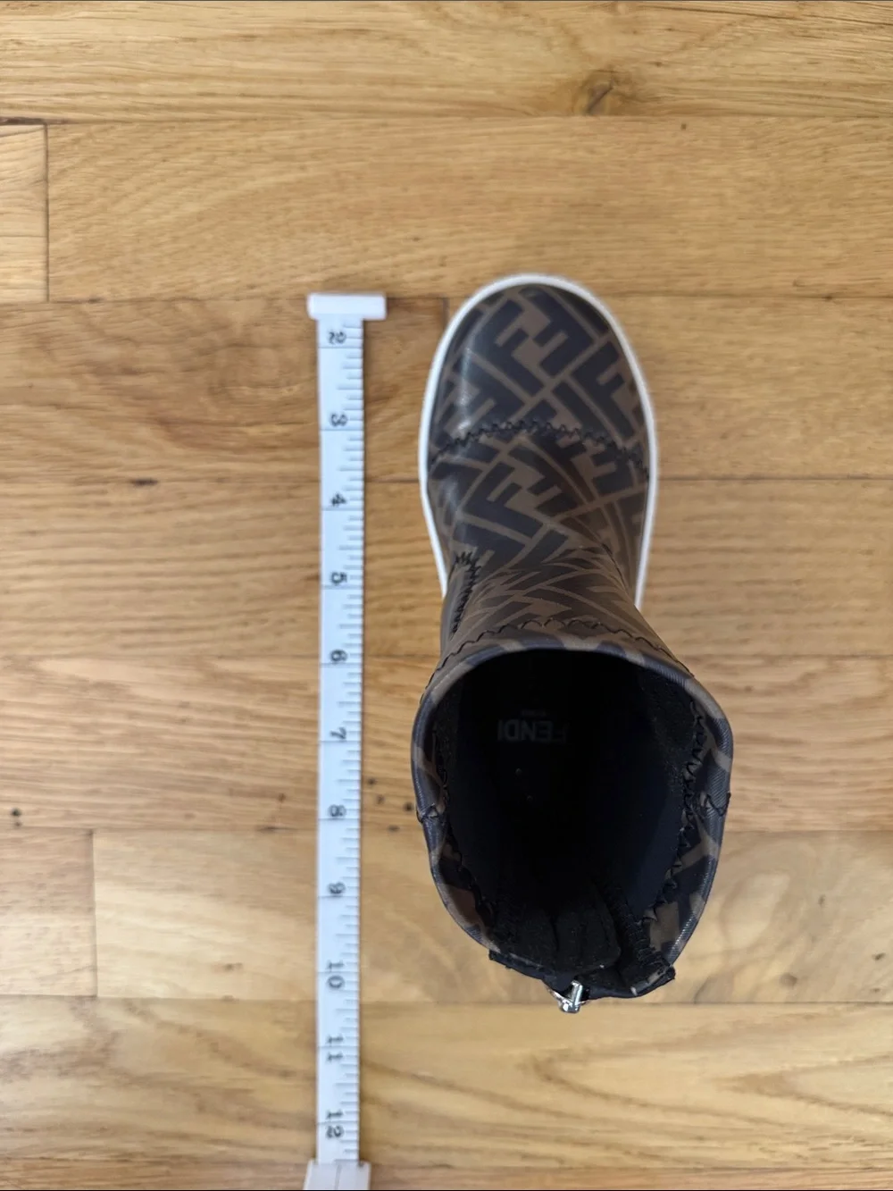 Fendi Kids Brown Monogram Rain Boots with White Soles